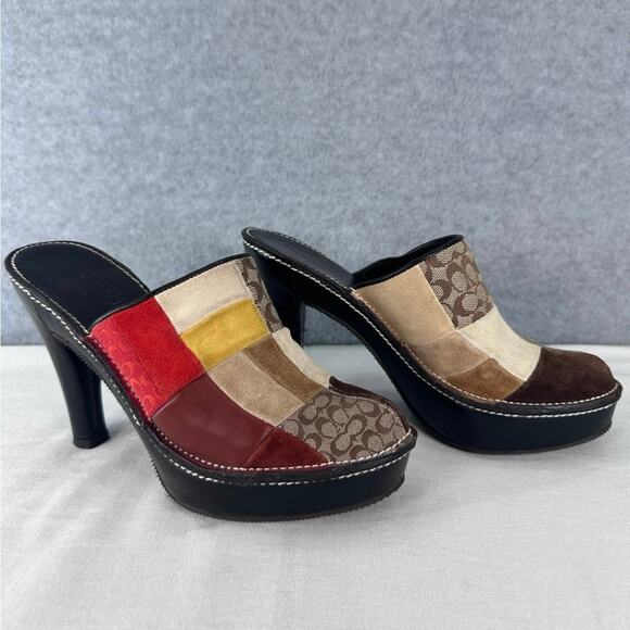 Coach Y2K Kieran Woman's sz 6 Patchwork Clog Heels Suede Platform Boho - Picture 1 of 8